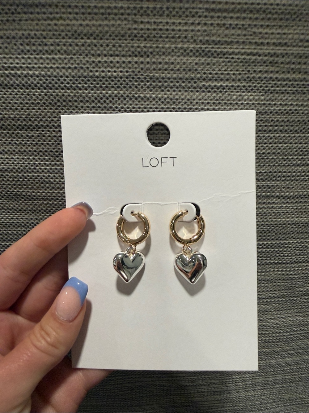 LOFT Two-Tone Heart Drop Hoop Earrings in Gold and Silver